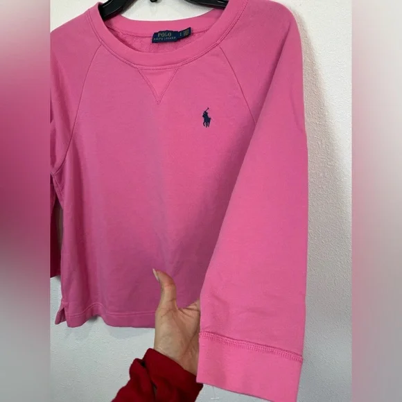 Polo Ralph Lauren Pink Crewneck Sweatshirt Pony Logo 3/4 Sleeve Size S - Picture 6 of 10